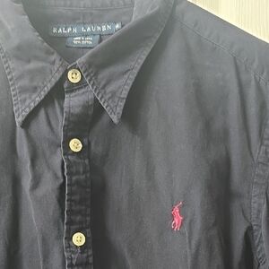 Ralph Lauren Black Button Down Shirt with Red Logo